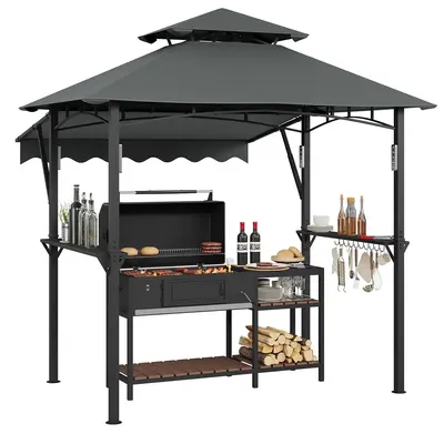 Garvee 8' x 5' Grill Gazebo Canopy with 7' x 3' Awning, Heavy-Duty Q235 Steel Frame, Double-Tiered Waterproof Roof, Shelves &...