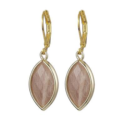 Horse Eye Natural Sunstone with Brass Hoop Earrings for Women