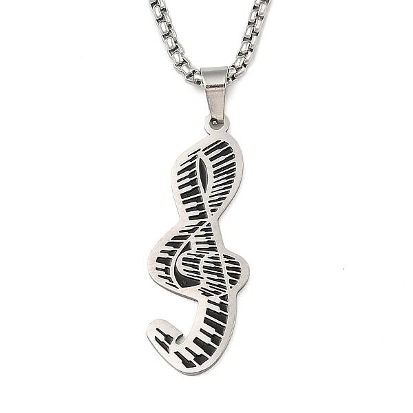 201 Stainless Steel Enamel Musical Note Pendant Box Chain Necklaces