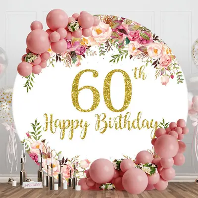 Blooming Flowers Women Round 60th Birthday Backdrop - Aperturee