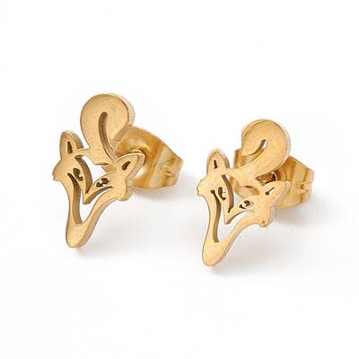 304 Stainless Steel Fox Stud Earrings for Women