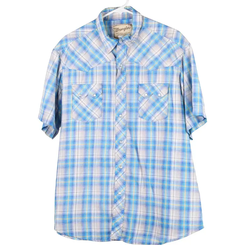Wrangler Checked Short Sleeve Shirt - Large Blue Cotton