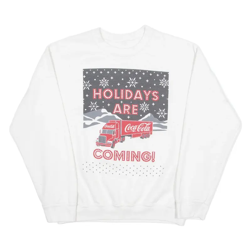 COCA COLA Christmas Mens Sweatshirt White Crew Neck M