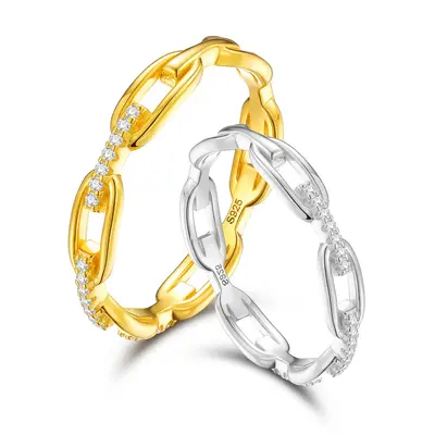 【#R45】3mm Cuban Link Ring Curb Link Chain For Women Couples Unisex Vintage Stylish Rings Golden Silver Color Hip Hop Men ...