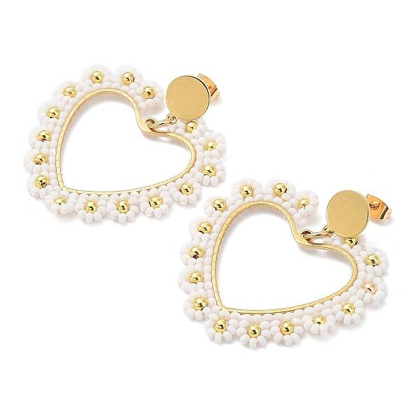 PVD Vacuum Plating 304 Stainless Steel Heart Dangle Stud Earrings