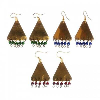 Tribal Brass and Bead Earrings - Green