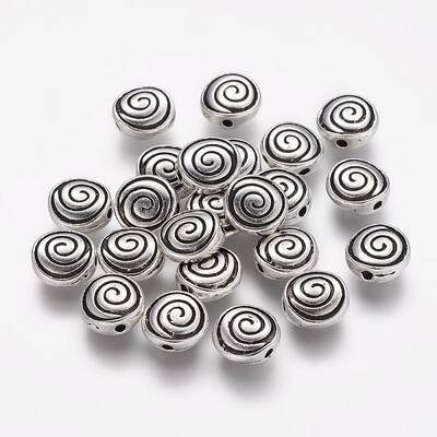 Tibetan Style Alloy Flat Round Carved Vortex Beads