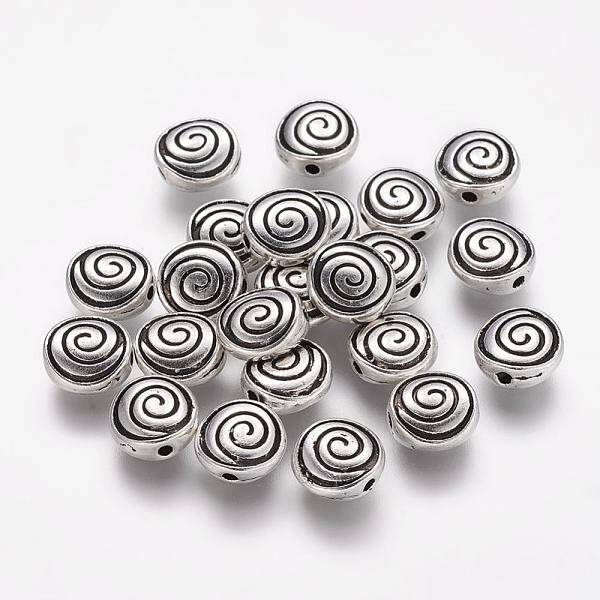Tibetan Style Alloy Flat Round Carved Vortex Beads