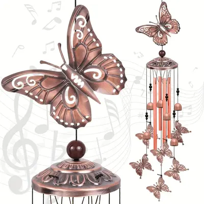 Butterfly Design Wind Chime, Outdoor Hanging Decoration, Exquisite S-shaped Hook Design Wind Chime for Garden & Patio Decorat...