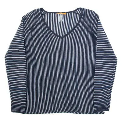 HUGO BOSS Womens Top Blue V-Neck Long Sleeve Striped L