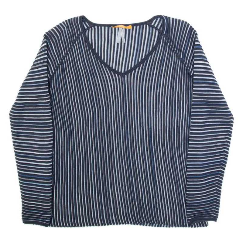 HUGO BOSS Womens Top Blue V-Neck Long Sleeve Striped L