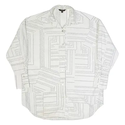MASSIMO DUTTI Oversized Womens Shirt White Geometric Long Sleeve S