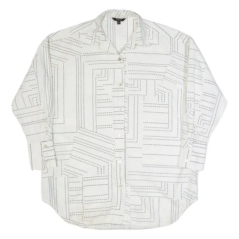 MASSIMO DUTTI Oversized Womens Shirt White Geometric Long Sleeve S