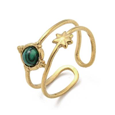 304 Stainless Steel with Synthetic Malachite Ring
