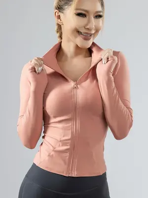 Women's Quick Drying Breathable Zip Up Sports Jacket with Thumb Holes, High Stretch Long Sleeve Sports Top, Slim Fit Outerwea...