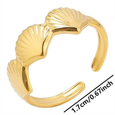 Stainless Steel Fan-shaped Shell Open Cuff Ring for Women