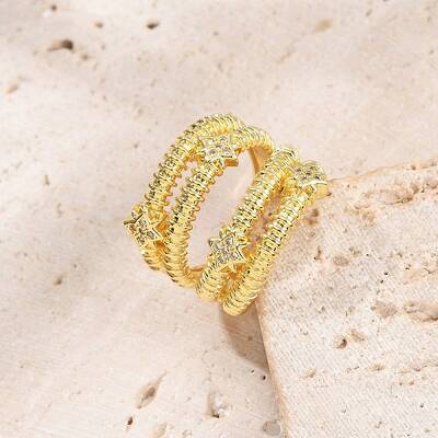 Rack Plating Brass Micro Pave Clear Cubic Zirconia Open Cuff Finger Rings for Women