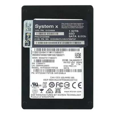 Lenovo 01GV858 | 1.92TB Triple-Level Cell SATA 6Gb/s Hot Swappable 2.5-Inch Solid State Drive for System x