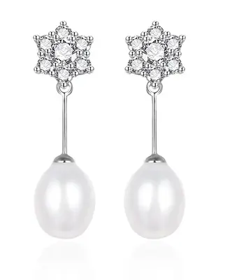Agato Fascinating Silver Earrings with Zirconia and Real Pearl AGT-E091PW-P