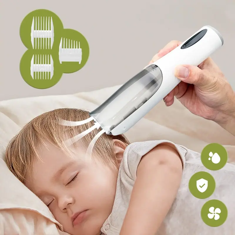 Baby Hair Trimmer, 1 Set Electric Baby Hair Clipper, Ultra Quiet Smart Vacuum Hair Cutter for Kids, Waterproof Auto Sucking S...