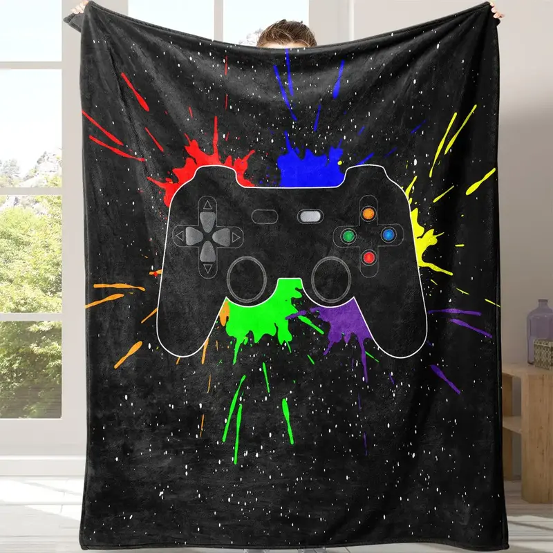 Game Controller Pattern Flannel Blanket with Storage Bag, 1 Count Soft Lightweight Breathable Comfortable Throw, Versatile Us...