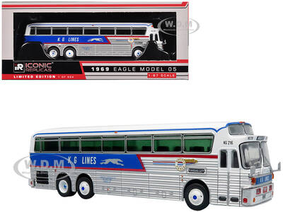 1969 Eagle Model 05 Coach Bus Golden Eagle - KG Lines/Greyhound White and Blue with Red Stripes Limited Edition to 504 pieces...