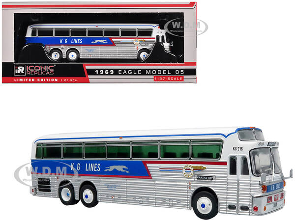 1969 Eagle Model 05 Coach Bus Golden Eagle - KG Lines/Greyhound White and Blue with Red Stripes Limited Edition to 504 pieces...