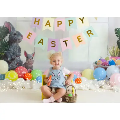 Rabbit Eggs Balloon Happy Easter Cake Smash Backdrop - Aperturee