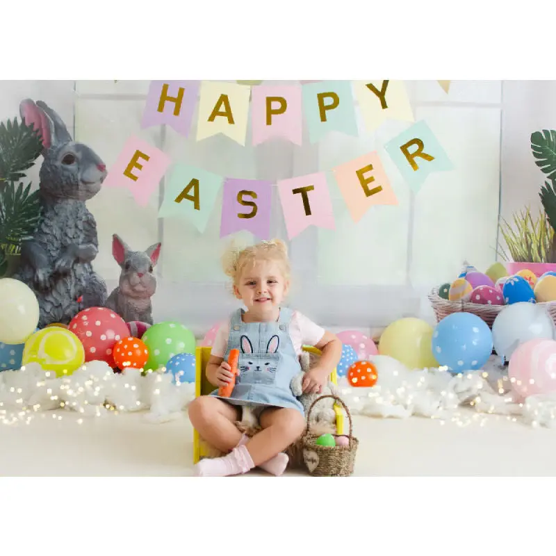 Rabbit Eggs Balloon Happy Easter Cake Smash Backdrop - Aperturee