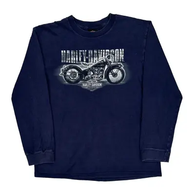 New River Gorge Harley Davidson Graphic Long Sleeve T-Shirt - Large Navy Cotton