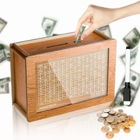 Wooden Money Box with Counter,1 Count Money Saving Organizer Storage Box with Pen,Money Saving Jar, Money Jar, Coin Bank,Mone...