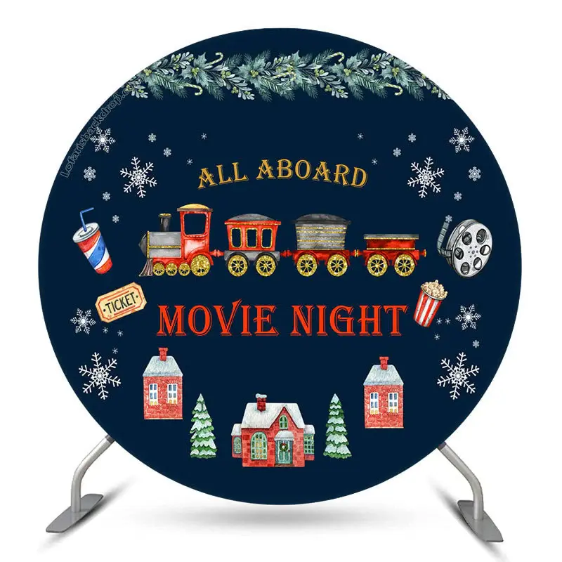 Aperturee Aboard Movie Night Christmas Round Birthday Backdrop | Circle Party Backdrop | Round Birthday Backdrop Cover | Roun...