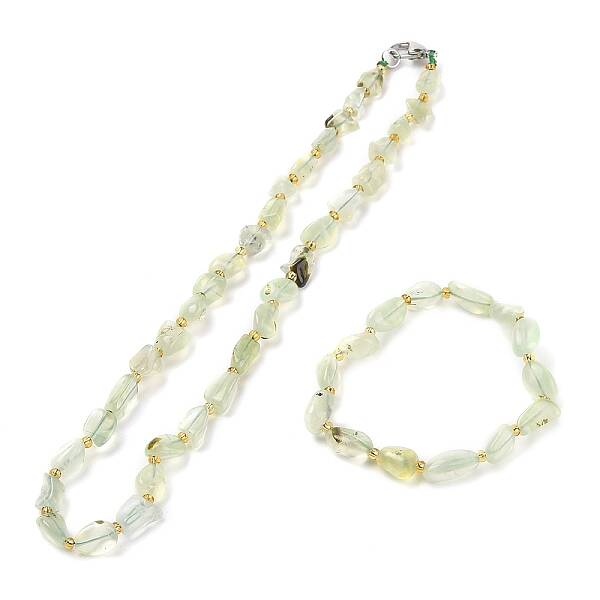Natural Prehnite Chip Beads Bracelets & Necklaces Sets