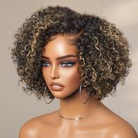 Wavymy Wear Go Glueless Curly Bob Wig Honey Blonde Highlight Kinky Curly 4x6 Pre-cut Lace Pre-bleached Knots Human Hair Wig 2...