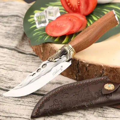 Longquan Forged Chef's Knife for Home Kitchen Use, Stainless Steel Blade, Red Lacquered Wood Handle, Sharp Cutting Tool with ...