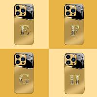 Suitable for [iPhone 14 Pro Max] New high-end gold letter glass mobile phone case New business simple metal paint electroplat...
