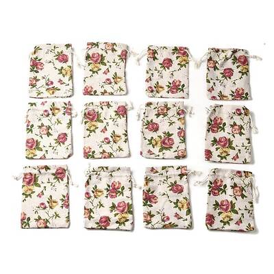 12Pcs 12 Styles Valentine's Day Printed Rectangle Burlap Cloth Packing Pouches