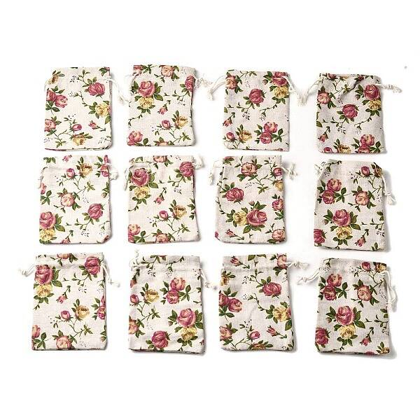 12Pcs 12 Styles Valentine's Day Printed Rectangle Burlap Cloth Packing Pouches