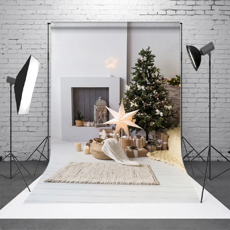 Aperturee Star Light Pine Tree White Wall Christmas Backdrop