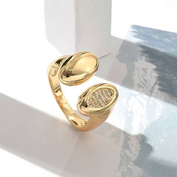 Brass Micro Pave Clear Cubic Zirconia Cuff Finger Rings for Women