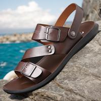 Summer men's sandals Men's Sandals Black and brown comfortable sandals Leather Footwear Boy Buckle Weight Casual Walking Shoe...