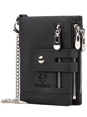 Men's Summer Fashion Plain Nylon Zipper Short Wallet, Casual Trendy Cowhide Leather Card Holder, Male Simple All-match Multi...