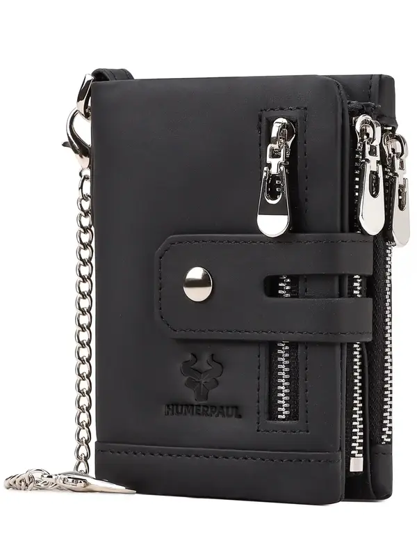 Men's Summer Fashion Plain Nylon Zipper Short Wallet, Casual Trendy Cowhide Leather Card Holder, Male Simple All-match Multi...