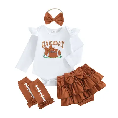 Newborn Baby Girl Football Outfit My 1st Football Season Romper Rugby Ruffle Shorts Set Headband Socks Fall Clothes