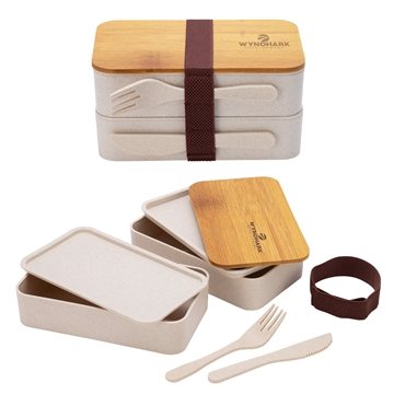 25 Promotional Savory Lunch Box Set - Wheat Straw & Bamboo