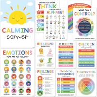 Hartsellshop Emotional Intelligence Posters 12 Calming Corner 10x14 Mental Health Emotions Chart for Kids Durable Laminated C...