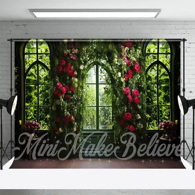 Window Interior Photo Backdrop Decorated With Flowers - Aperturee