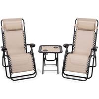 【Costway】-3 Pieces Folding Portable Zero Gravity Reclining Lounge Chairs Table Set-Black