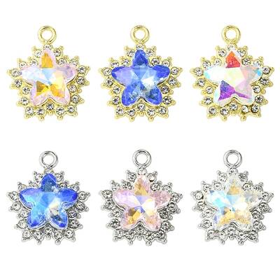 6Pcs 6 Colors Rack Plating Alloy with Rhinestone Pendants