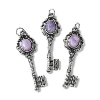 Key Brass Natural Lepidolite Big Pendants